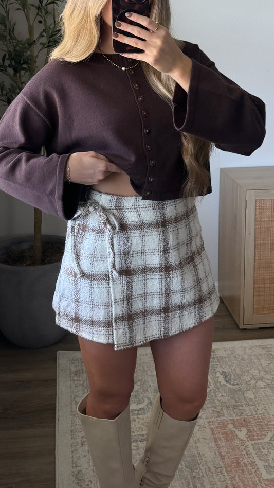 Tweed Skort / Ivory + Brown