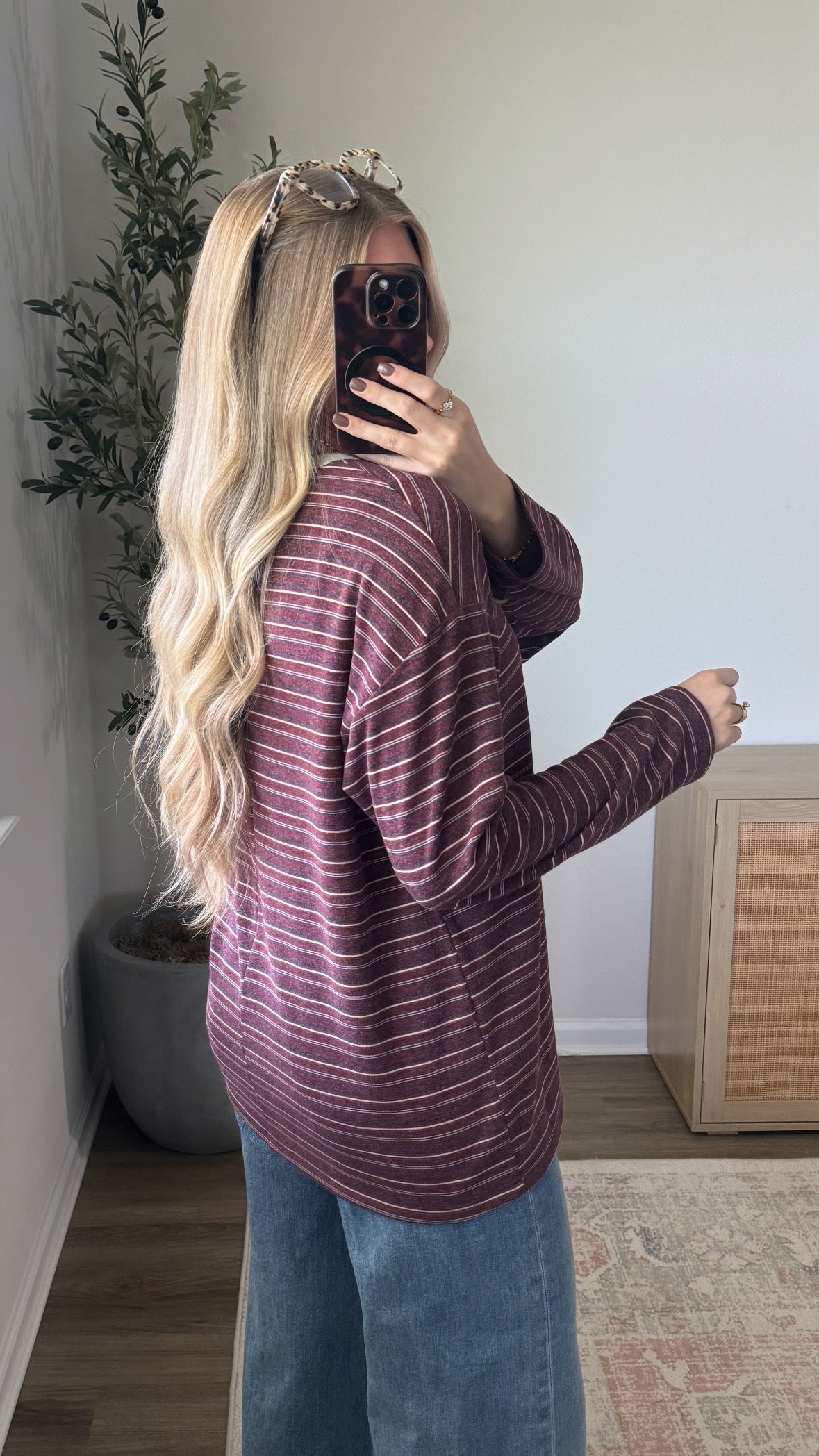 PREORDER (estimated to ship 11/4) - Oversized Striped Long Sleeve / Maroon