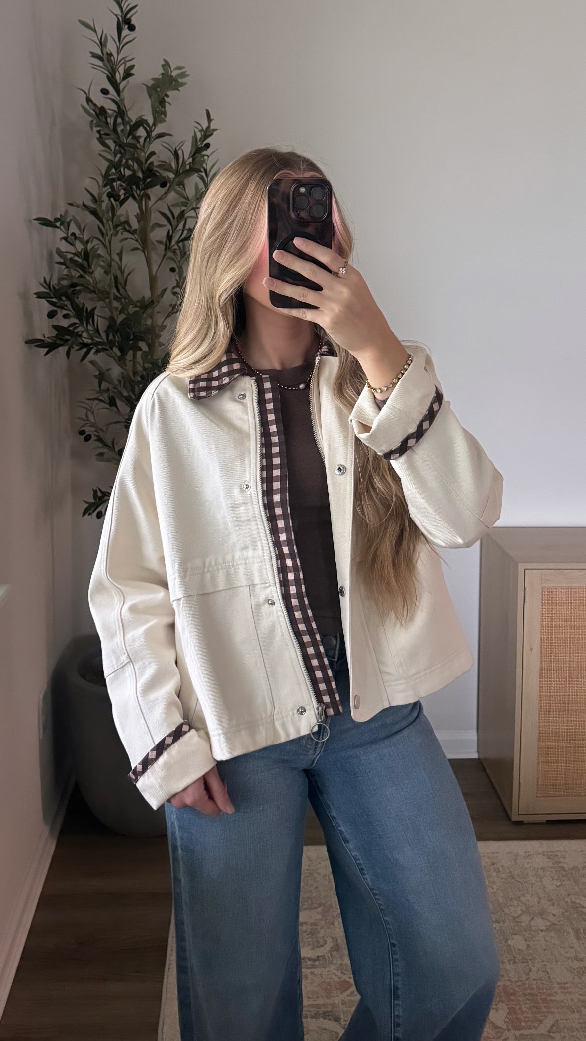 Cropped Gingham Jacket / Cream
