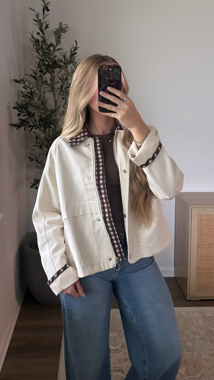 Cropped Gingham Jacket / Cream