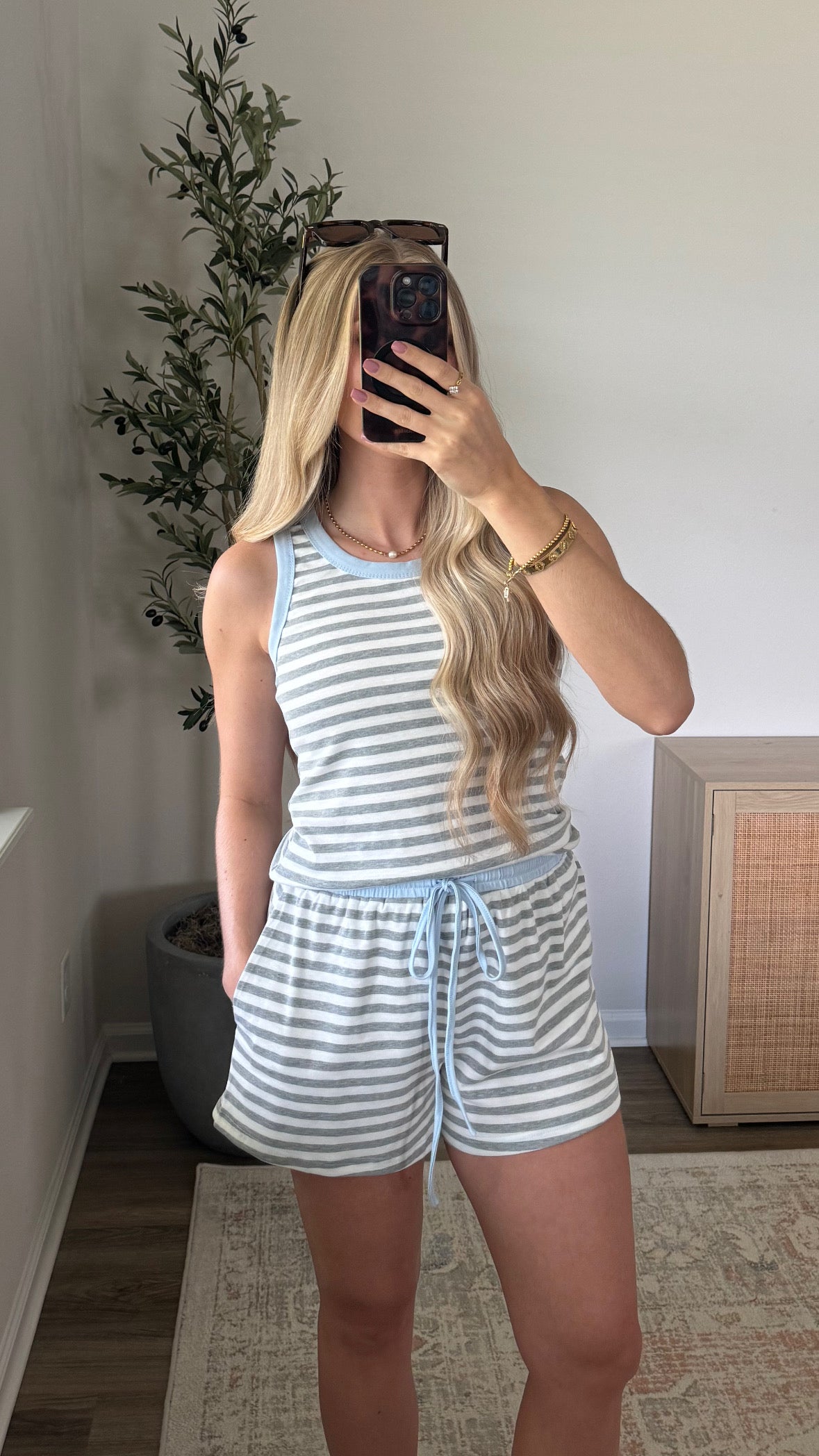 Cabana Striped Shorts Set / Blue + Grey