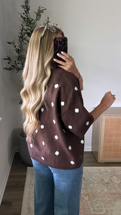 PREORDER (Estimated to ship 8/30) - Polka Dot Short Sleeve Cardigan / Brown