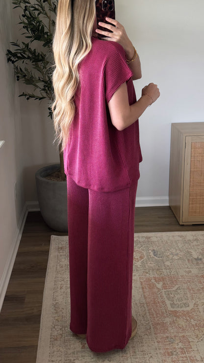 Ribbed Mockneck Set / Ruby