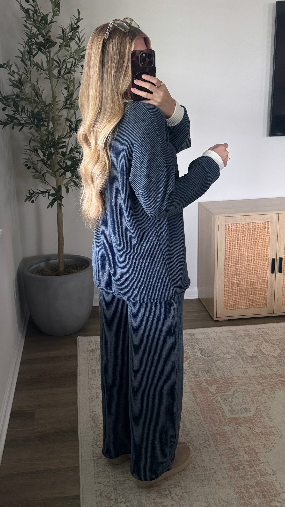 Macie Ribbed Pants Set / Blue