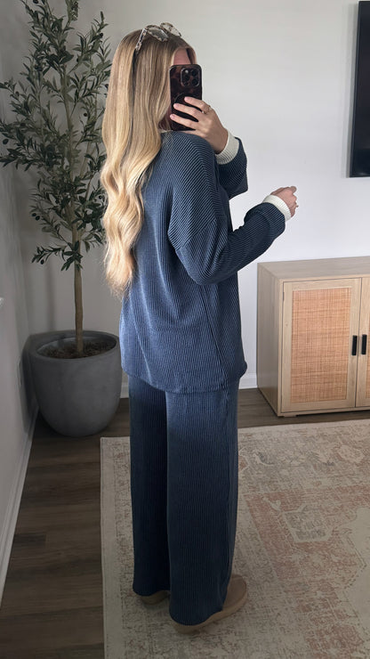 Macie Ribbed Pants Set / Blue