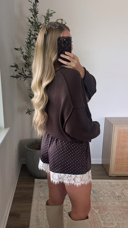 Polka Dot Lace Shorts / Dark Brown