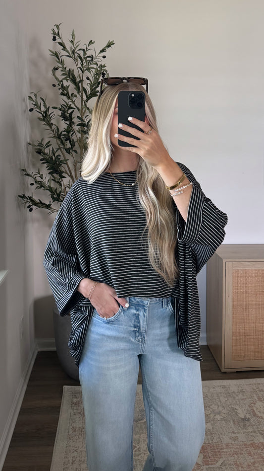 Oversized Striped Butter Tee / Black + Cream