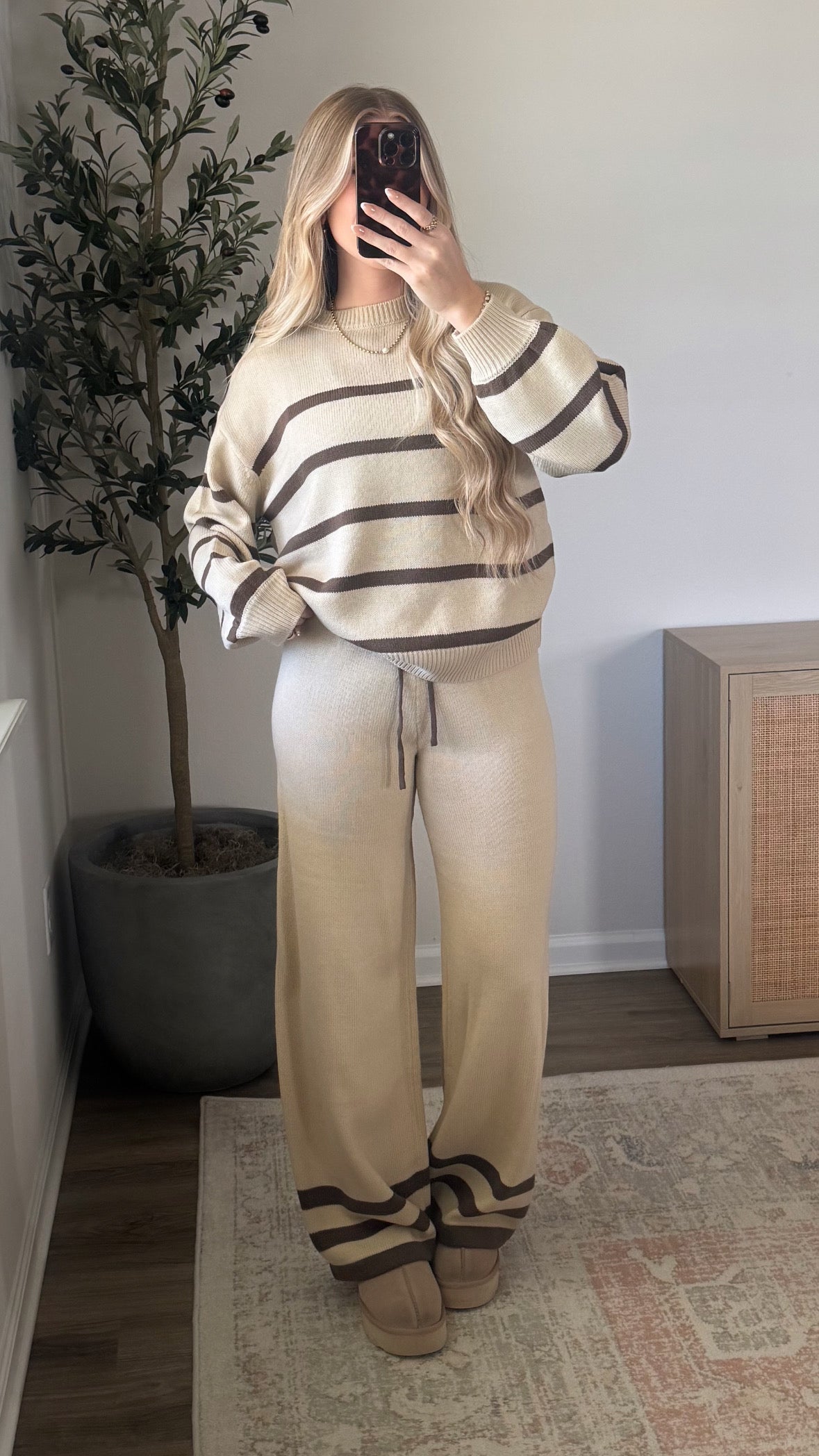 Knit Pants Set / Brown Stripes