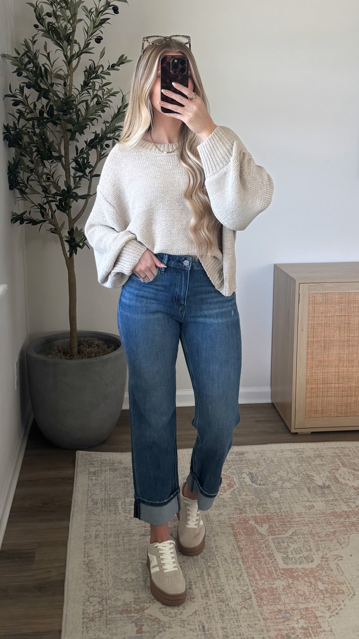 Leah Cuffed Straight Denim / Medium Wash