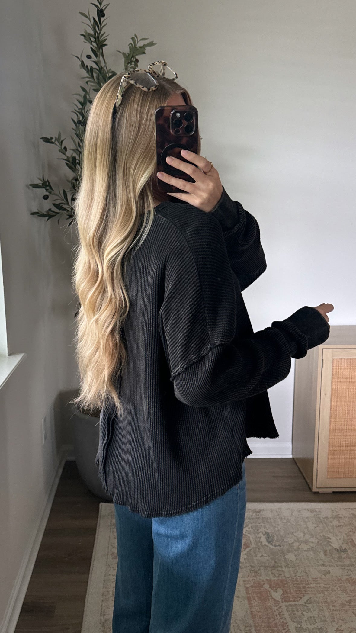 Lived in Waffle Long Sleeve / Washed Black