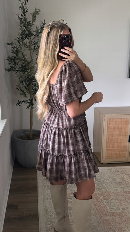 Plaid Mini Dress / Brown