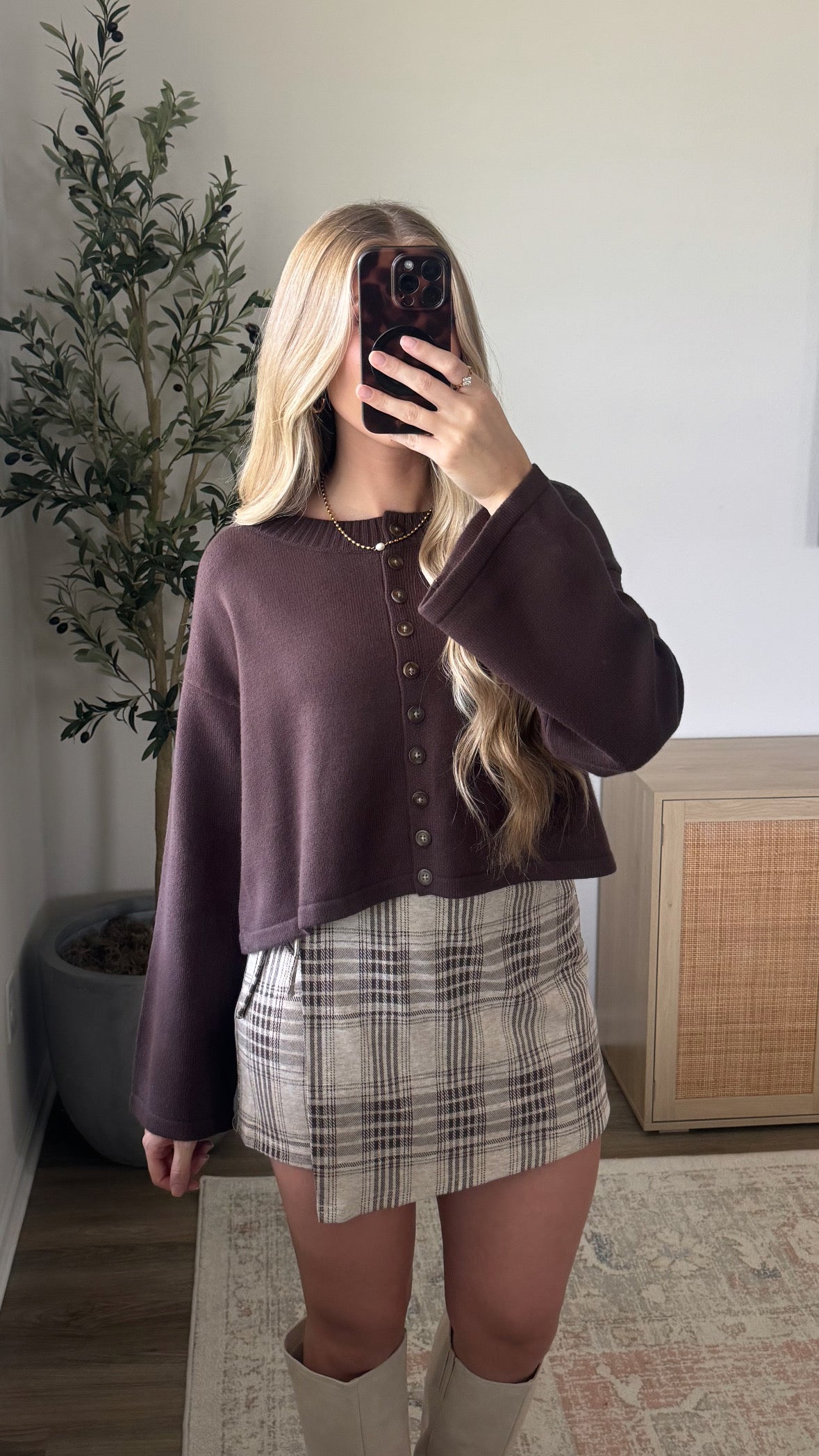 Sadie Cropped Cardigan / Brown