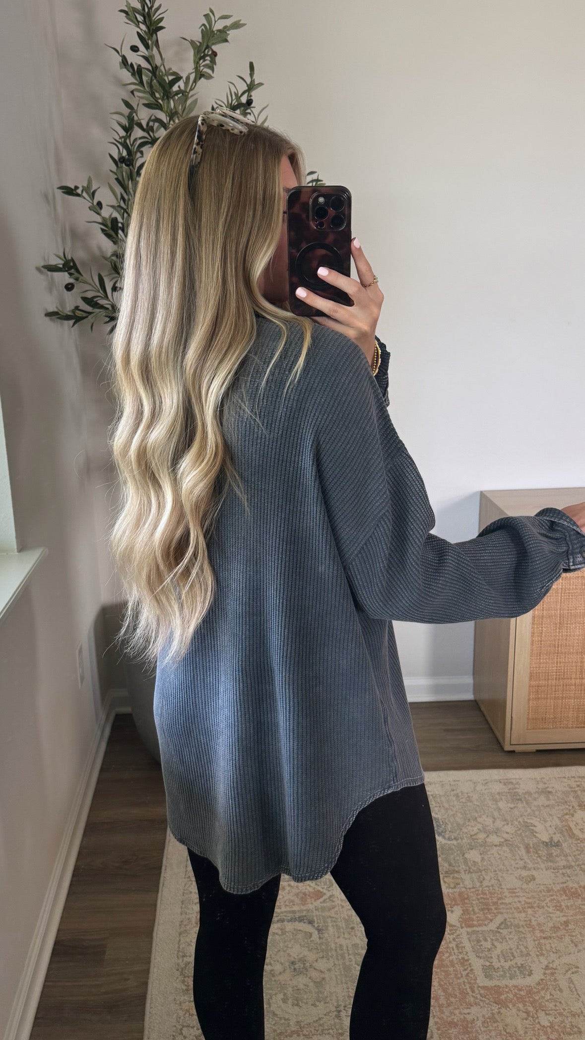 Lived in Waffle Button Up / Slate Grey