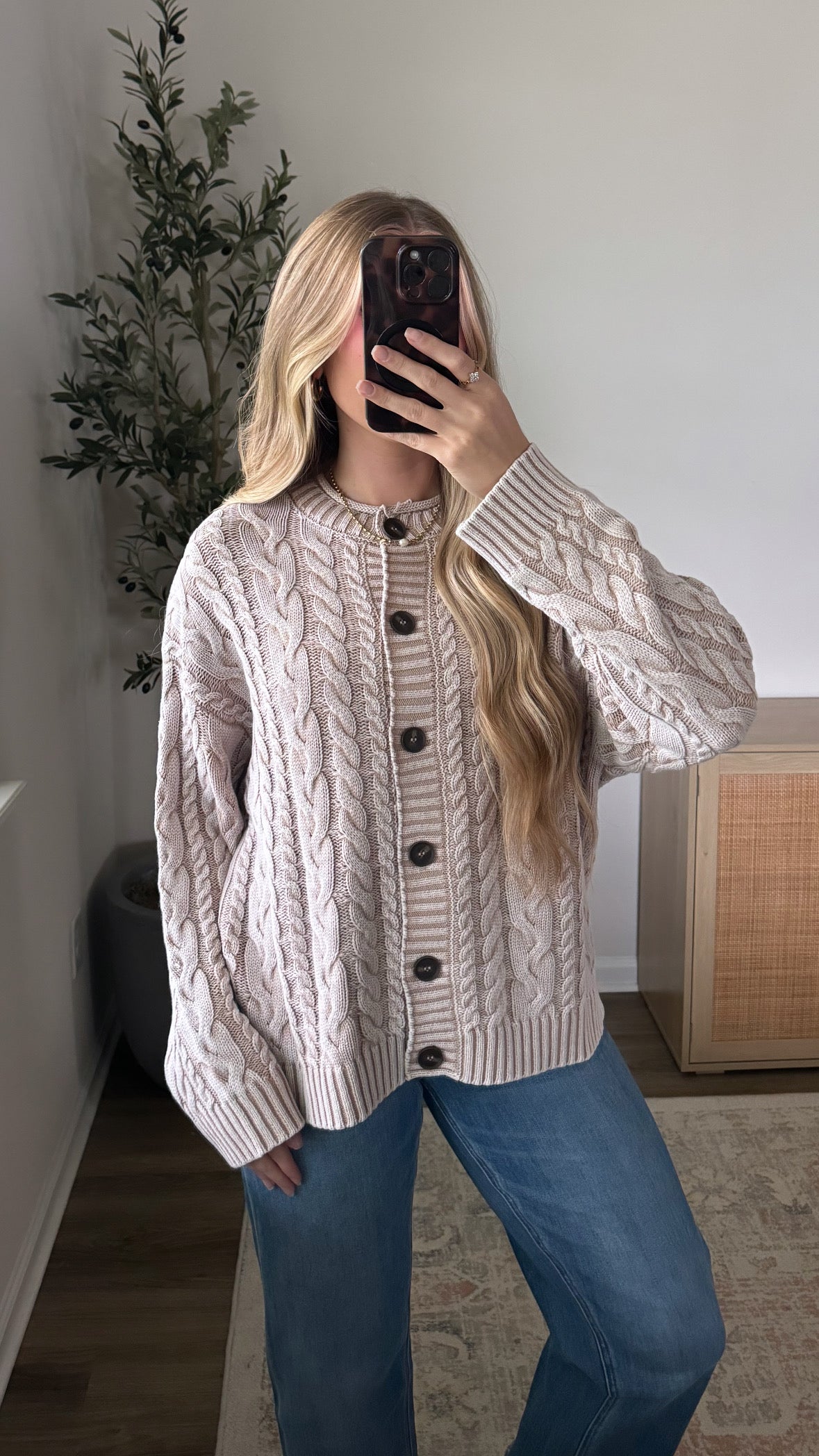 Riley Cable Knit Cardigan / Light Tan
