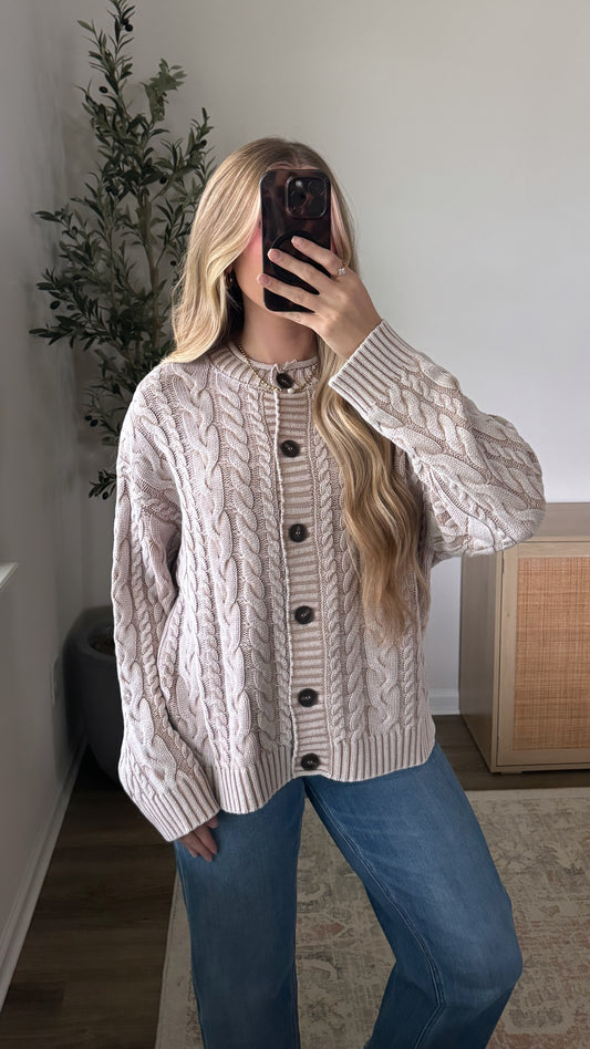 Riley Cable Knit Cardigan / Light Tan