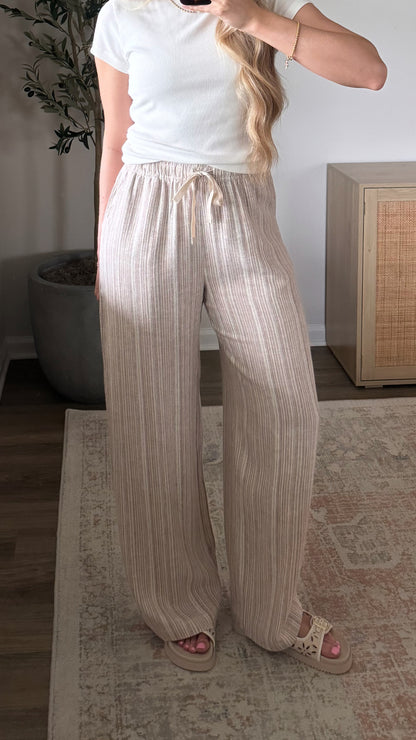 Linen Blend Pant / Mocha Stripe