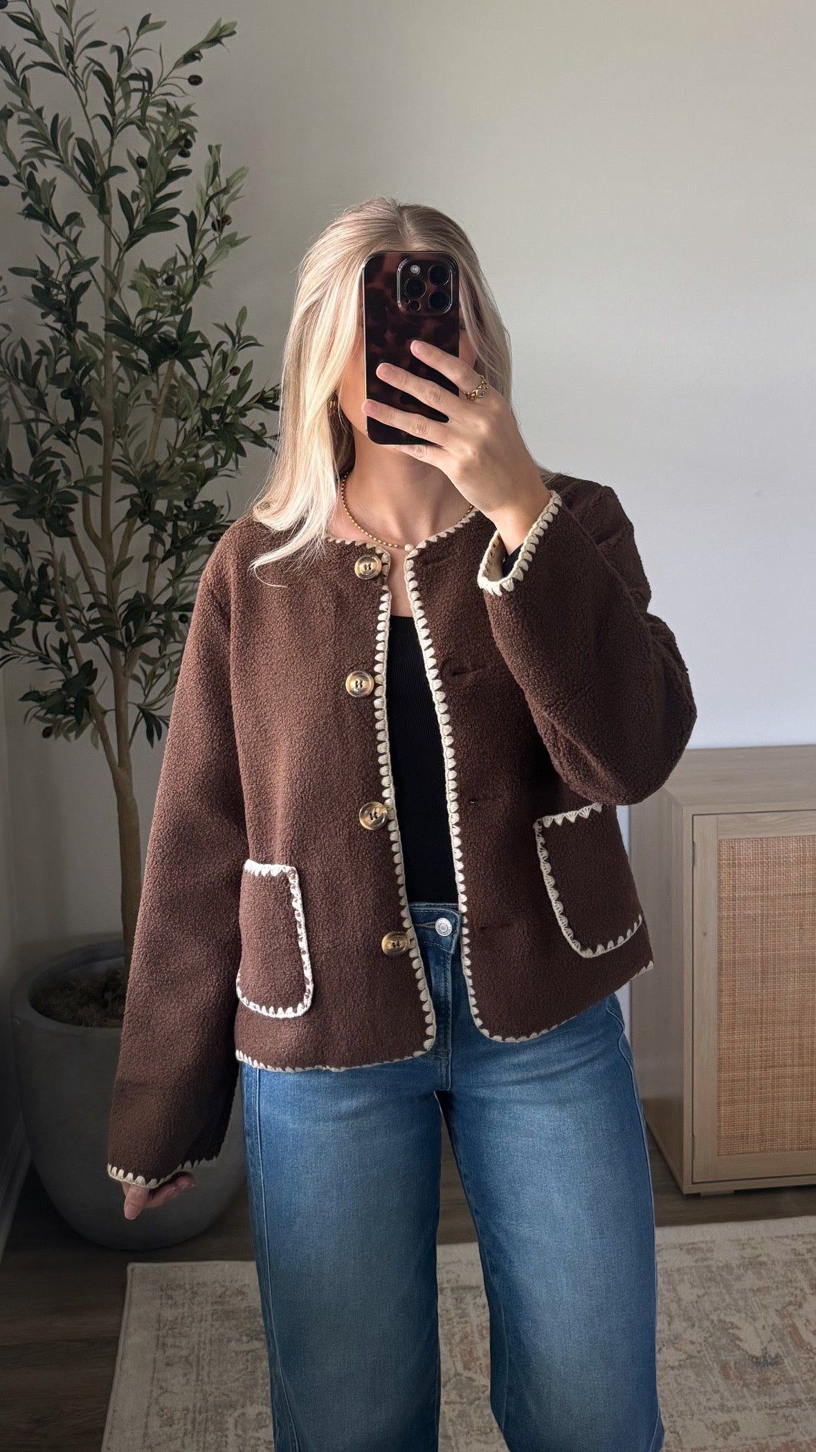 Contrast Sherpa Jacket / Brown