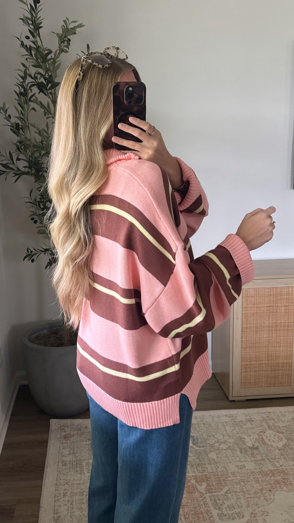 Cora Striped Quarter Zip / Blush