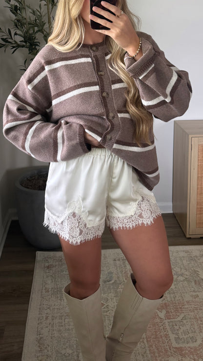 Lace Trim Satin Shorts
