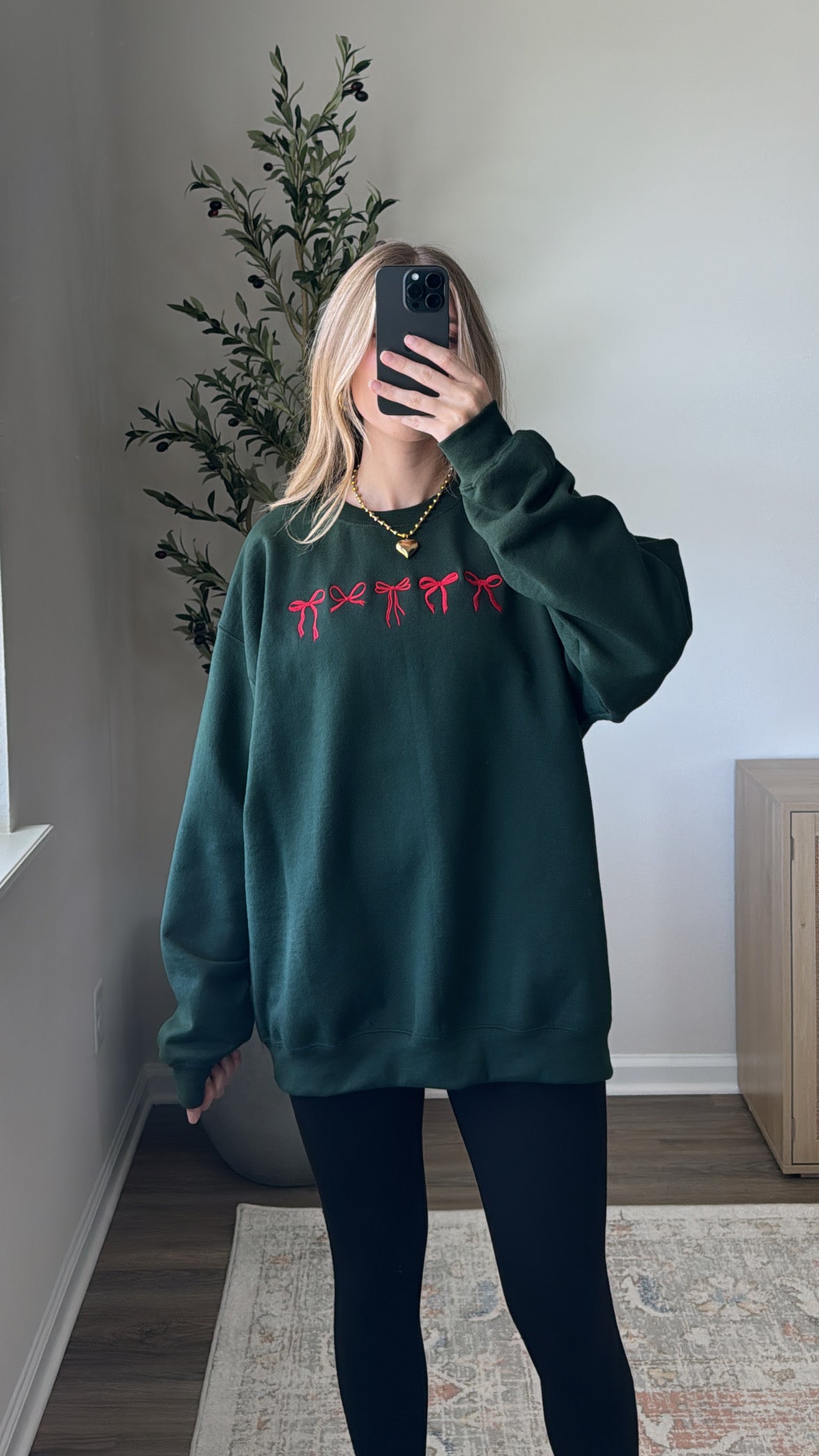 Embroidered Bows Sweatshirt / Forest