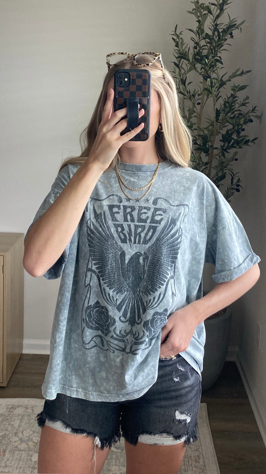 Free Bird Cuffed Graphic Tee / Grey