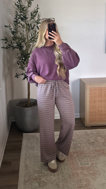 Mid Waisted Striped Pants / Mauve + Brown