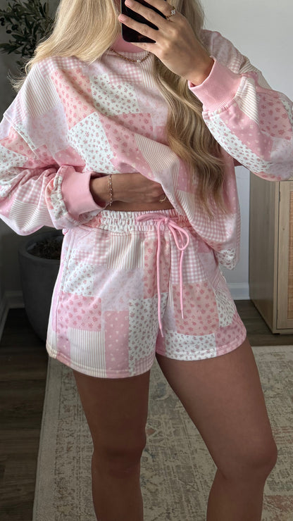 Patchwork Mock Neck Set / Light Pink