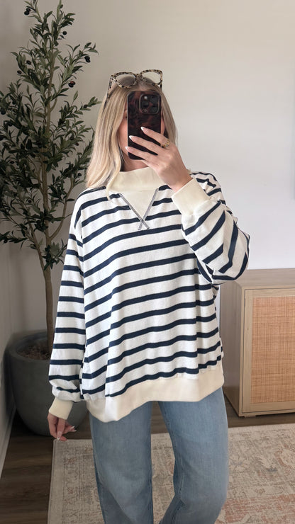 Navy Striped Mockneck Sweatshirt