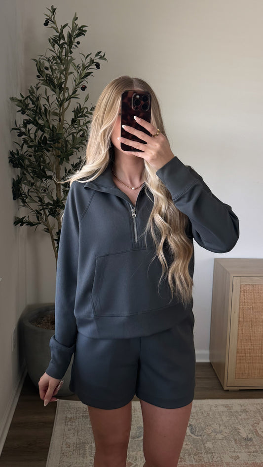 Ribbed Active Half Zip / Slate Grey