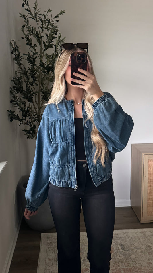 Harper Bomber Jacket / Blue Denim