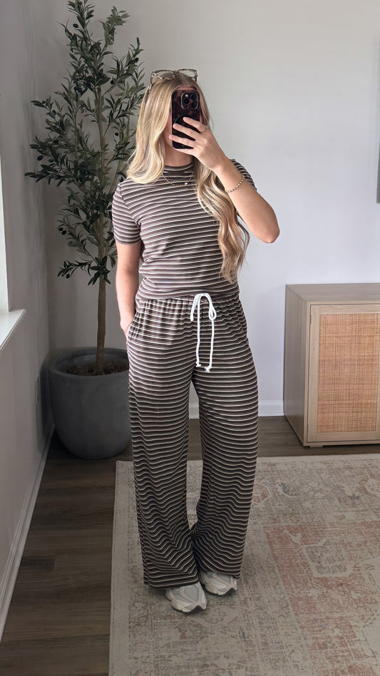 Lila Striped Pants Set / Brown