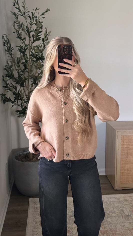 Emma Button Down Cardigan / Taupe
