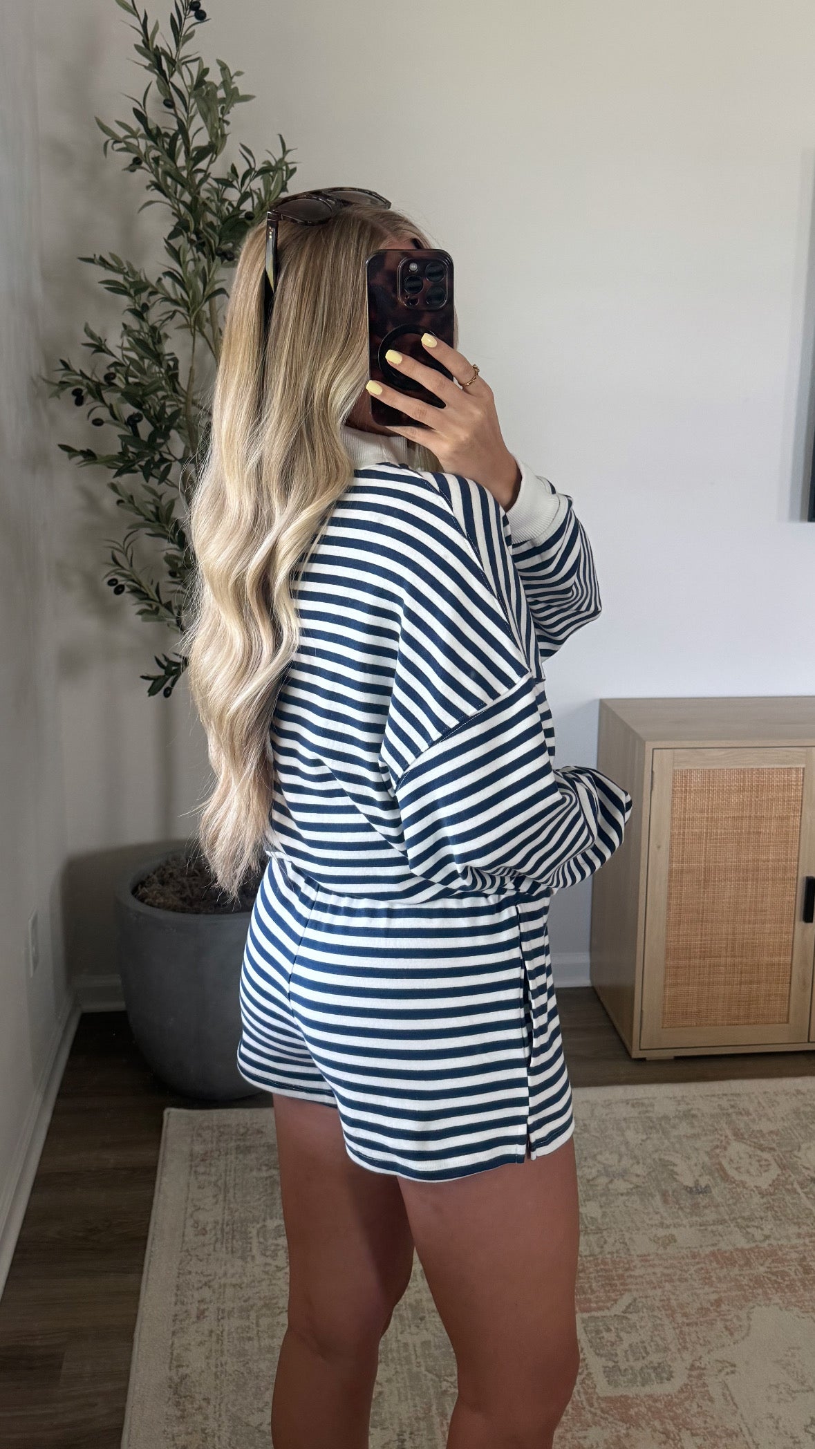 Flag Striped Mock Neck Set / Blue