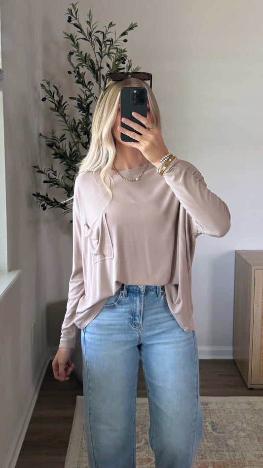 4 Colors / Long Sleeve Slouchy Pocket Tee