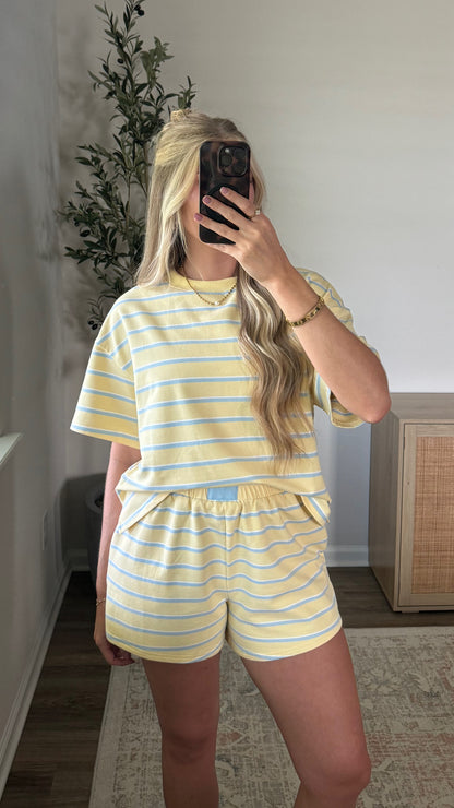 Sierra Striped Shorts Set / Yellow + Light Blue