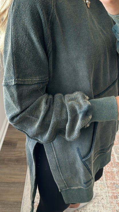 Raw Edge Washed Hoodie / Green