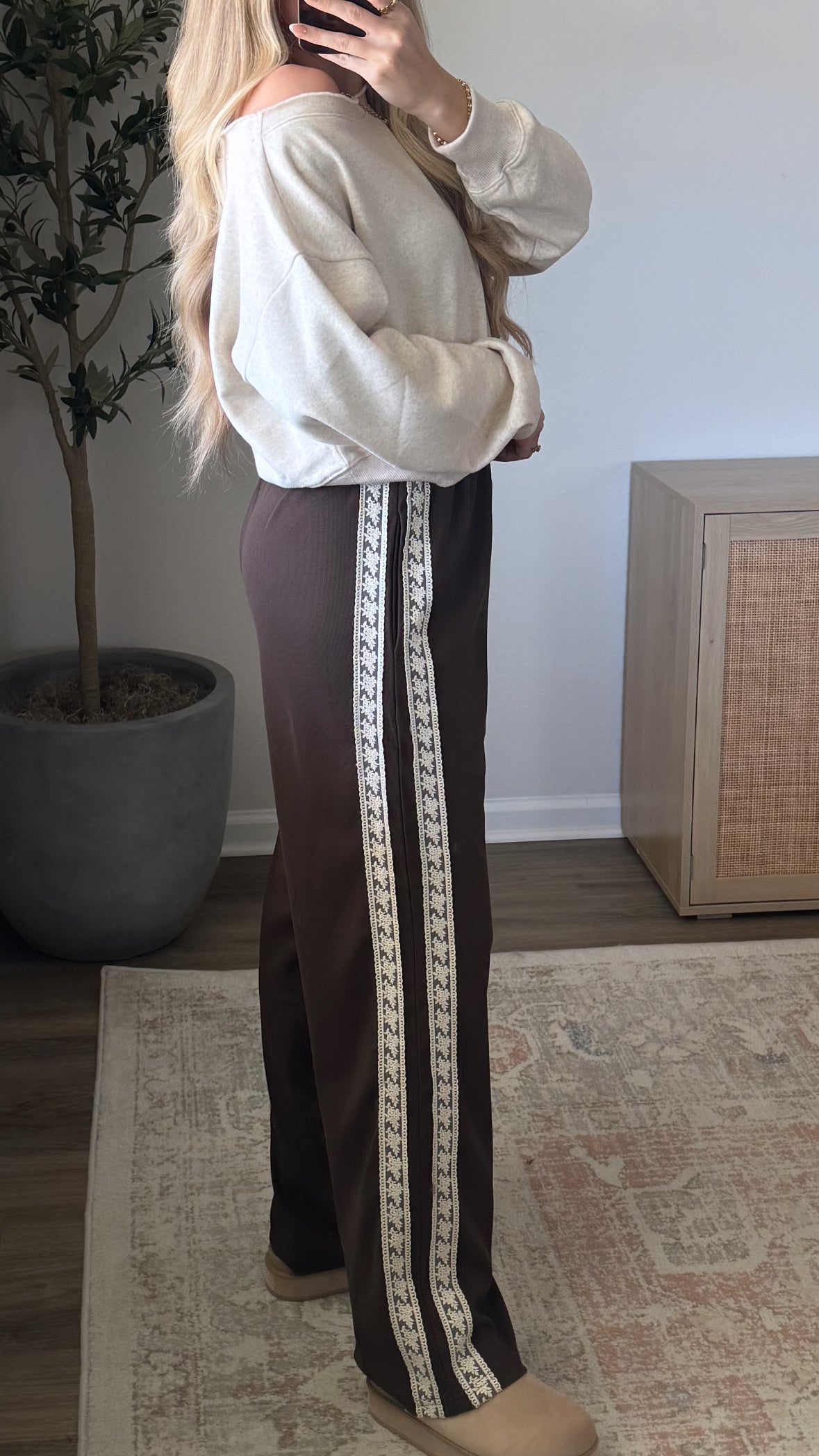 PREORDER (11/7) - Lace Detail Pants / Dark Brown