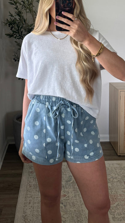 Polka Dot Denim Shorts