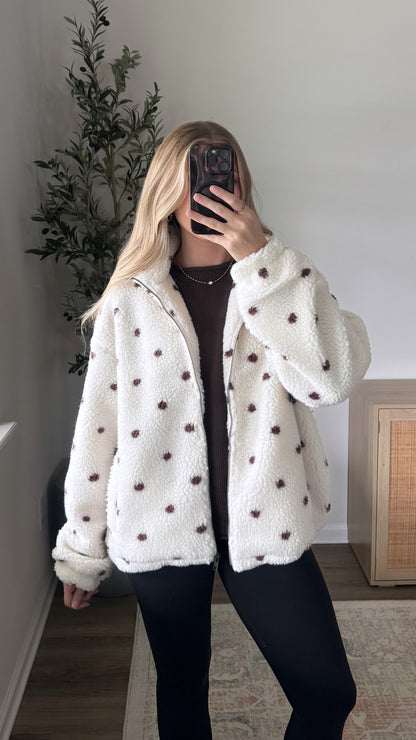 Polka Dot Sherpa Jacket / Cream + Brown