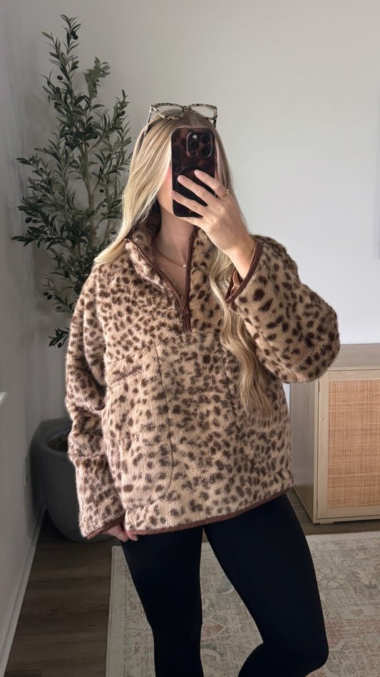 Cheetah Quarter Zip / Brown