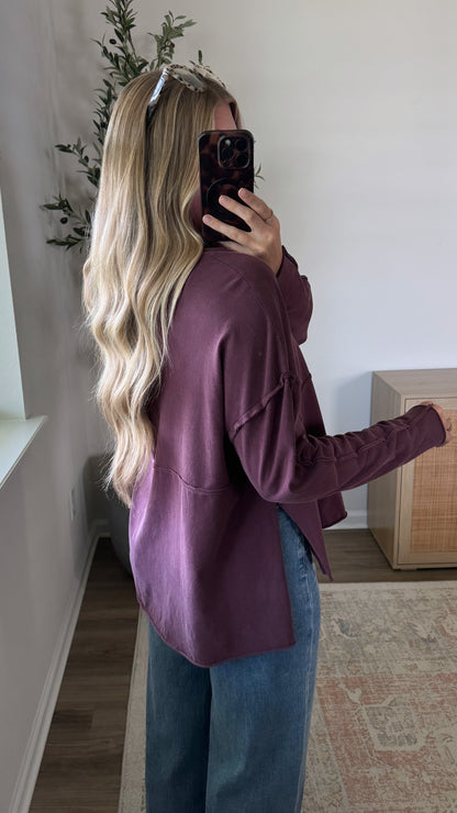 Maya Cotton Henley / Dark Cherry