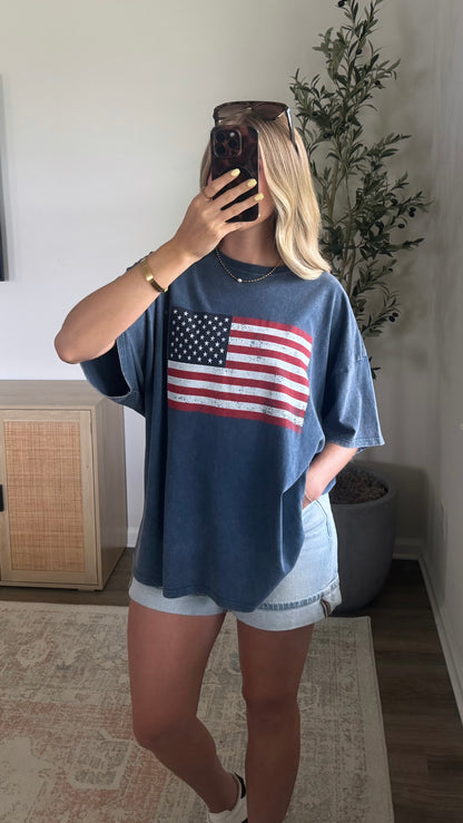 PREORDER (5/12) - Vintage Flag Graphic Tee / Blue