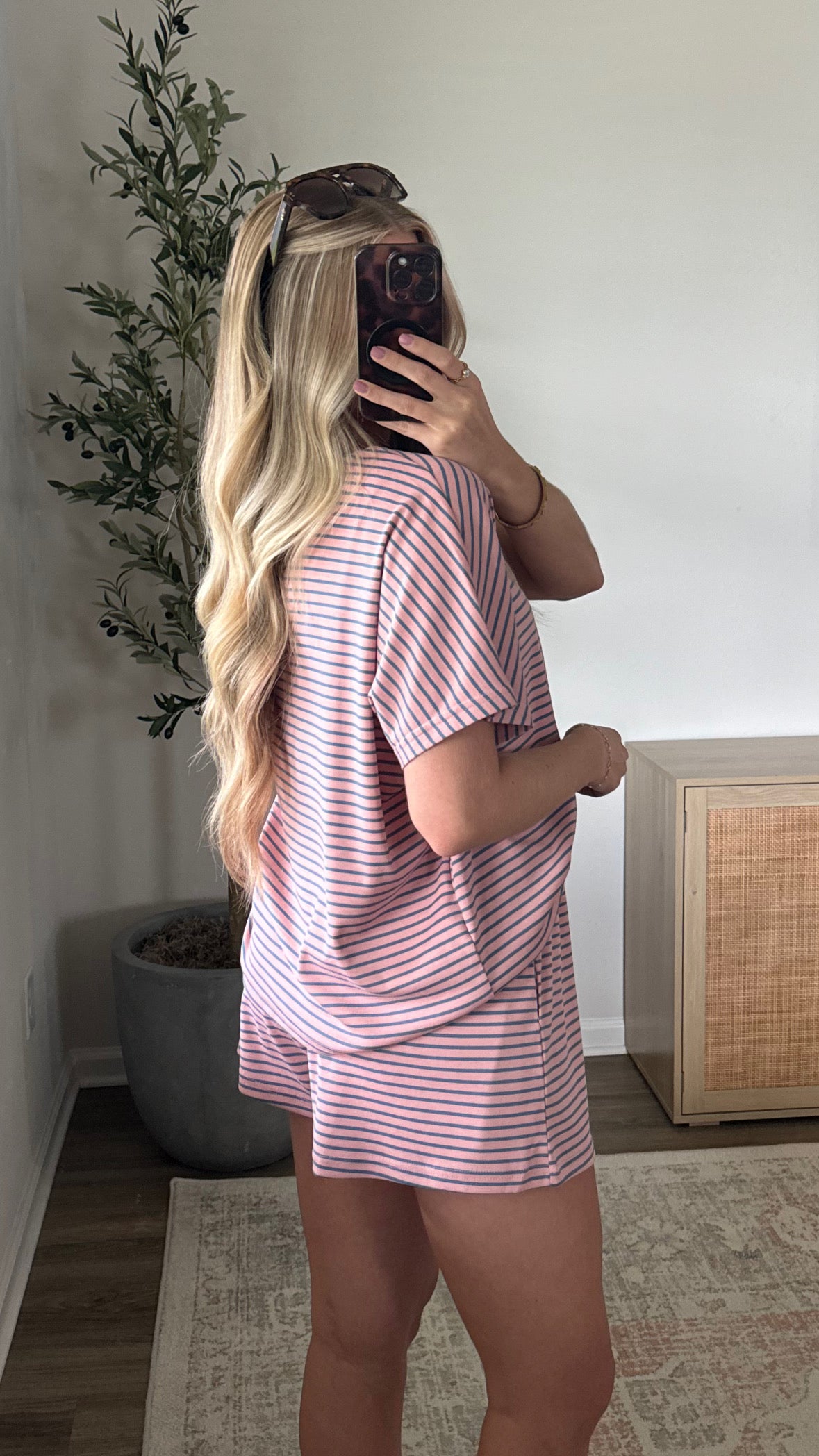 Gracie Striped Shorts Set / Pink + Burgundy