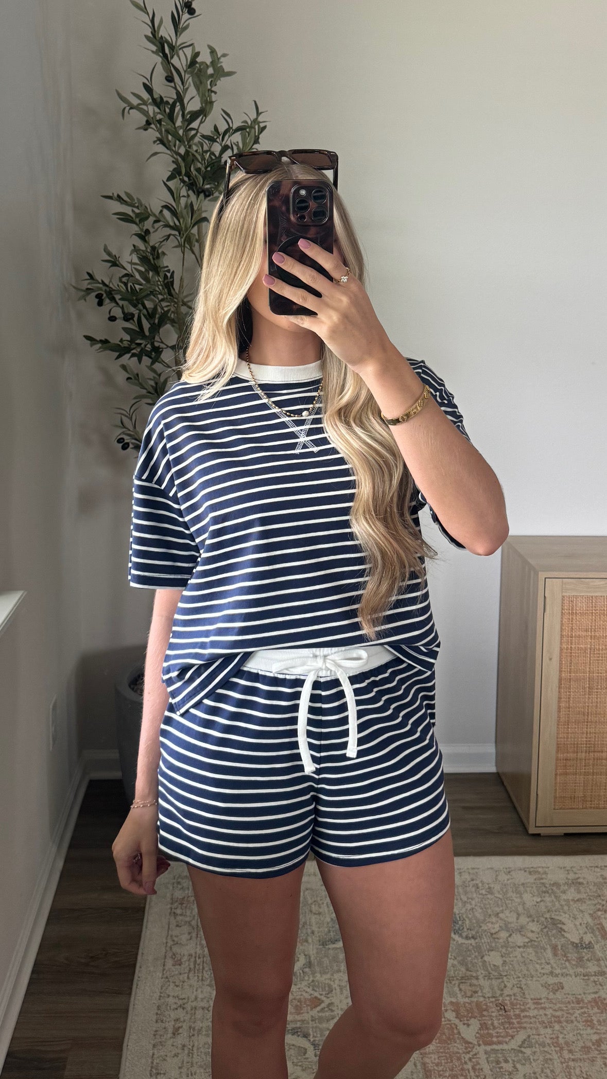 Lainey Striped Shorts Set / Navy Blue
