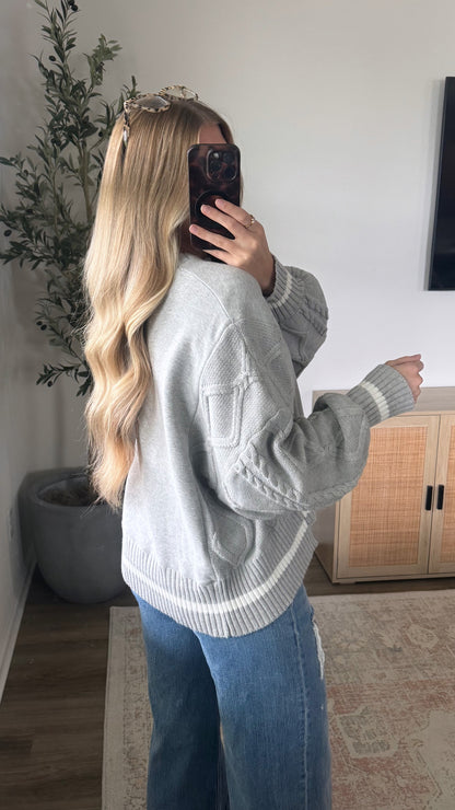 PREORDER (estimated to ship 9/16) Cable Knit Sweatshirt / Light Grey