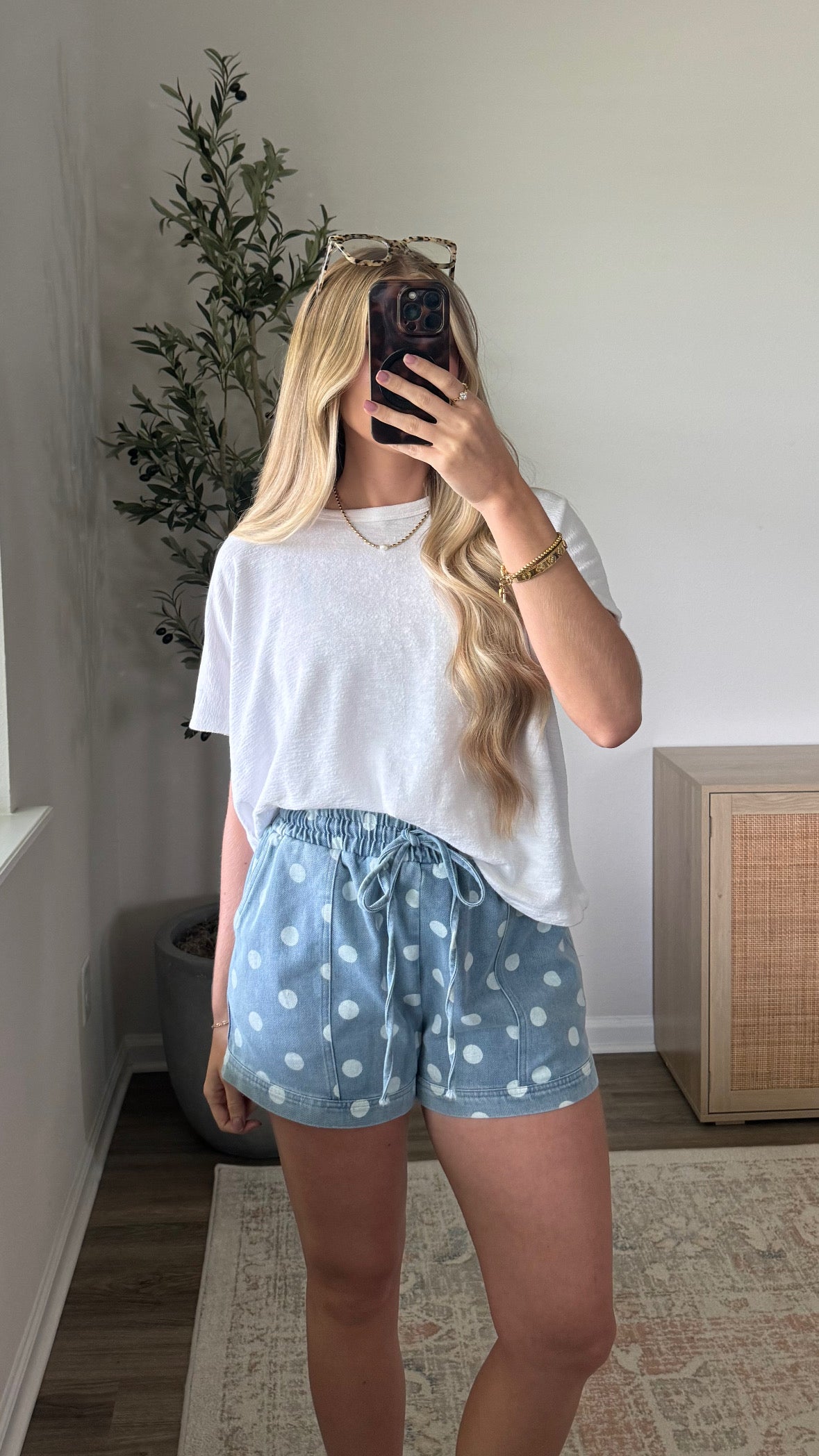 Polka Dot Denim Shorts