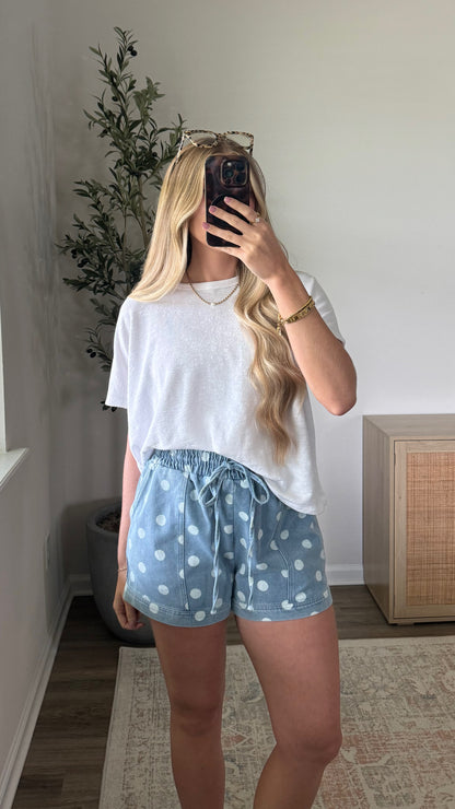 Polka Dot Denim Shorts