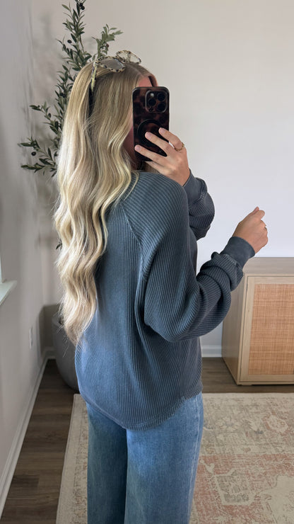 Lived In Henley Waffle Top / Slate Grey