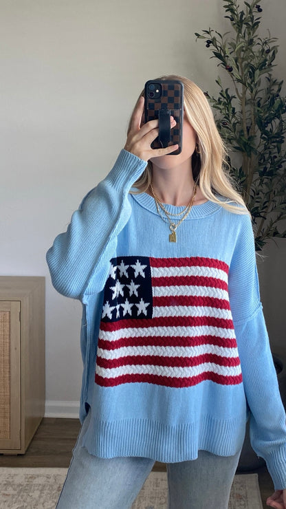 6 Colors / American Flag Knit Pullover