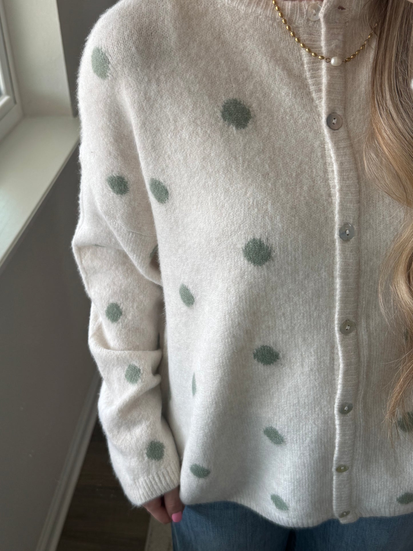Polka Dot Cardigan / Cream + Sage